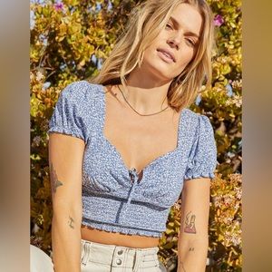 Blue Floral Crop Top
